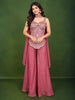 Onion Pink Floral Sequins and Thread Embroidered Design Tissue Organza  Fancy Wear Palazzo Suit  with Matching Choker Dupatta