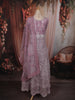 Onion Pink Floral Thread and Mirror Embroidered Design Net Anarkali Gown with Dupatta