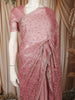 Onion Pink Floral Vine Stone Embellished Design Pure Tissue Silk Party Wear Saree with Scalloped Border