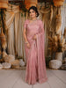 Onion Pink Floral Vine Stone Embellished Design Pure Tissue Silk Party Wear Saree with Scalloped Border