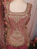 Onion Pink Floral Vine Zari Embroidered Design Tissue Organza Party Wear Palazzo Suit with Matching Dupatta