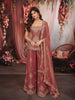 Onion Pink Floral Vine Zari Embroidered Design Tissue Organza Party Wear Palazzo Suit with Matching Dupatta