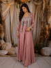 Onion Pink Floral Zari Embroidered Design Crepe Palazzo Suit with Jacket