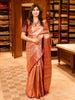 Onion Pink Floral Zari Woven Design Pure Kanchipuram Silk Saree with Antique Gold Zari Border