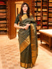 Deep Bottle Green Floral Vine Jacquard Zari Woven Design Pure Kanchipuram Silk Saree with Antique Gold Zari Border