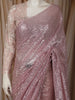 Onion Pink Heavy Sequins and Beads Embroidered Design Net Party Wear Saree with Matching Blouse