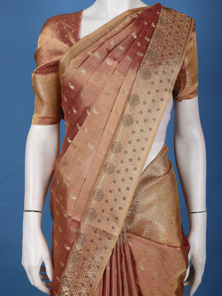Onion Pink Paisley Design Tissue Saree - Diadem