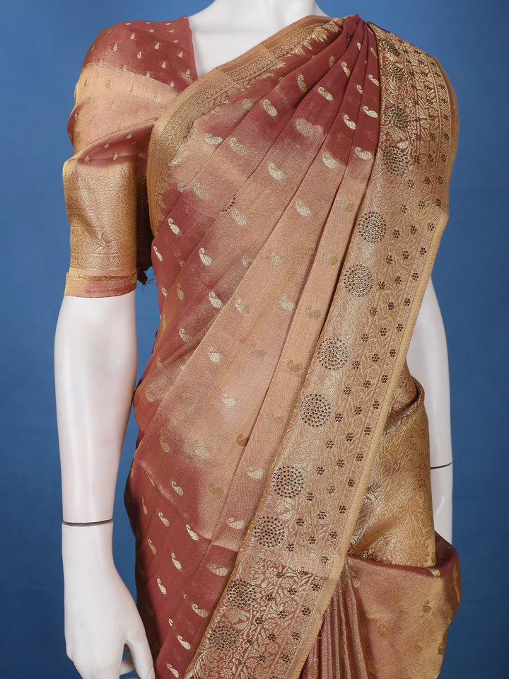 Onion Pink Paisley Design Tissue Saree - Diadem