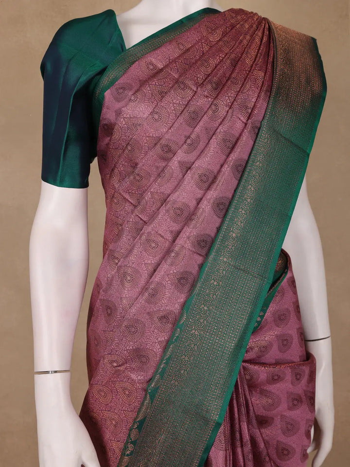 Onion Pink Paisley Woven Kanchipuram Silk Saree - Diadem