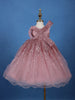 Onion Pink Sequins Design Kids Net Gown - Diadem