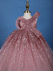 Onion Pink Sequins Design Kids Net Gown - Diadem