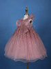 Onion Pink Sequins Design Kids Net Gown - Diadem