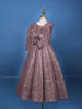 Onion Pink Sequins Design Kids Net Gown - Diadem