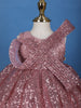 Onion Pink Sequins Design Kids Net Gown - Diadem