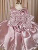 Onion Pink Sequins and Beads Embroidered Design Tissue Organza Kids Party Frock With 3D Floral Appliqué