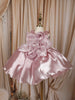 Onion Pink Sequins and Beads Embroidered Design Tissue Organza Kids Party Frock With 3D Floral Appliqué
