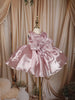 Onion Pink Sequins and Beads Embroidered Design Tissue Organza Kids Party Frock With 3D Floral Appliqué