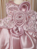 Onion Pink Sequins and Beads Embroidered Design Tissue Organza Kids Party Frock With 3D Floral Appliqué