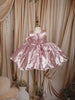 Onion Pink Sequins and Beads Embroidered Design Tissue Organza Kids Party Frock With 3D Floral Appliqué