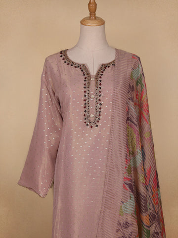 Onion Pink Dotted Design Tissue Silk Salwar Suit - Diadem