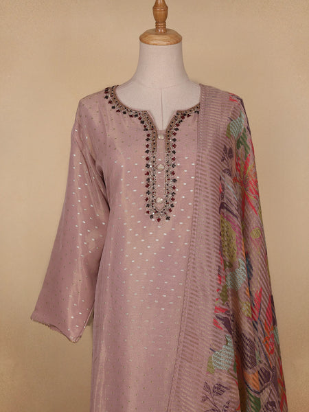 Onion Pink Dotted Design Tissue Silk Salwar Suit - Diadem