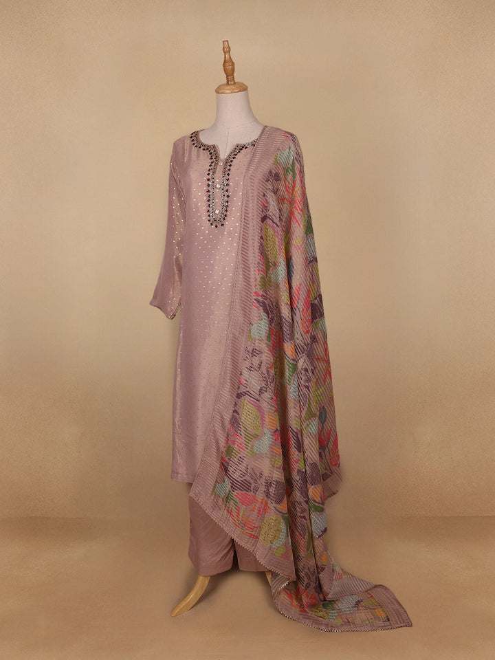 Onion Pink Dotted Design Tissue Silk Salwar Suit - Diadem