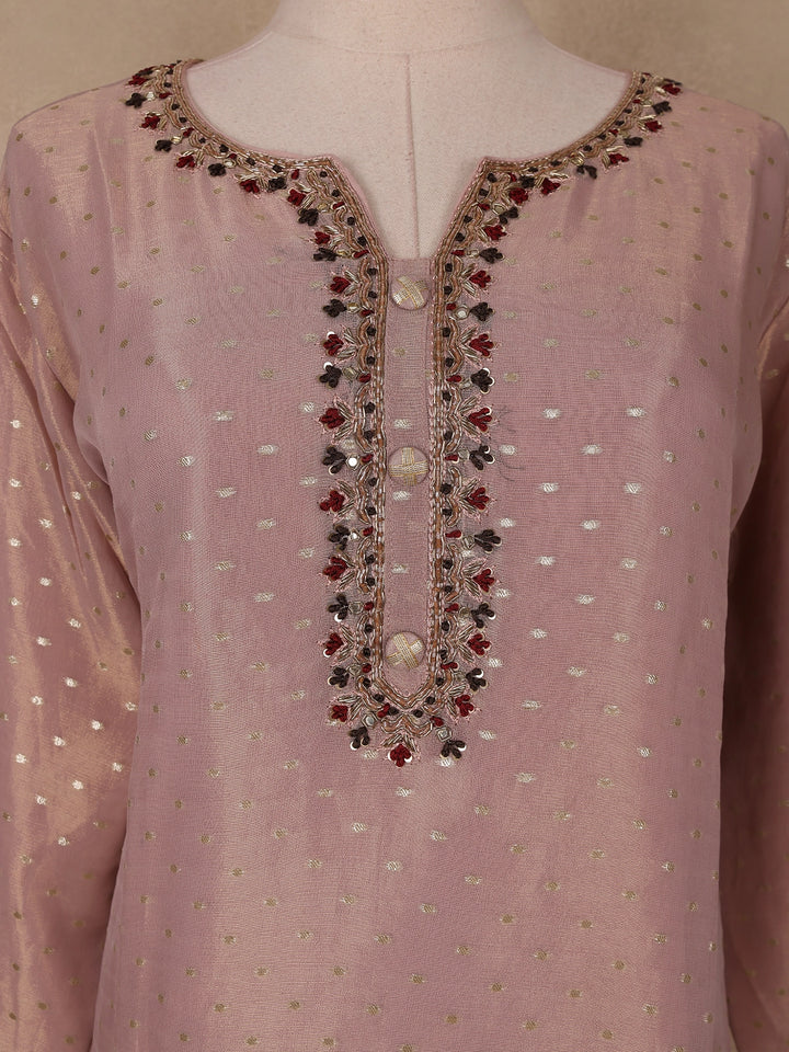 Onion Pink Dotted Design Tissue Silk Salwar Suit - Diadem