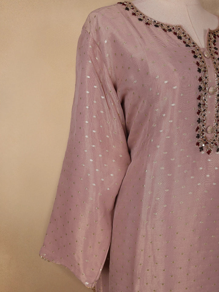 Onion Pink Dotted Design Tissue Silk Salwar Suit - Diadem