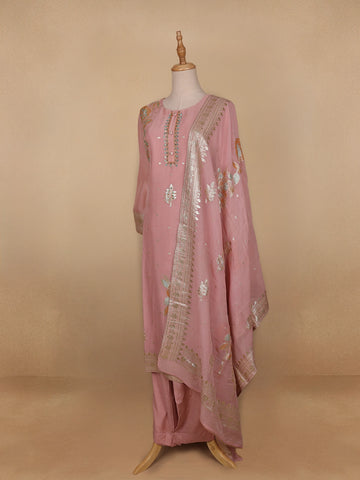 Onion Pink Floral Design Organza Salwar Suit - Diadem