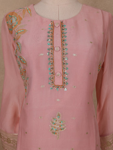 Onion Pink Floral Design Organza Salwar Suit - Diadem