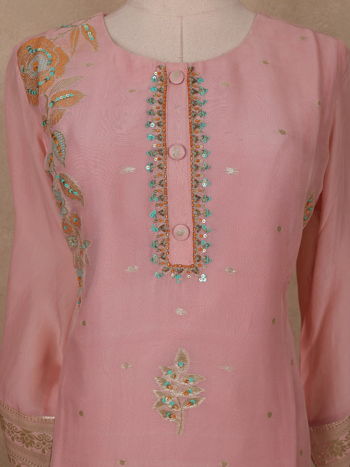 Onion Pink Floral Design Organza Salwar Suit - Diadem