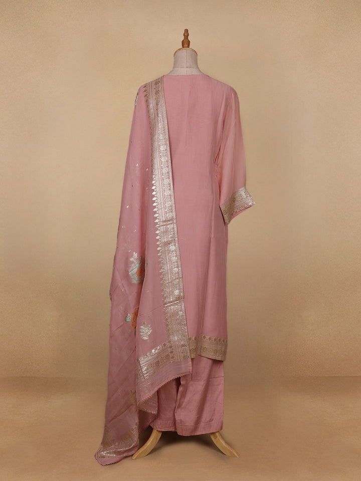 Onion Pink Floral Design Organza Salwar Suit - Diadem