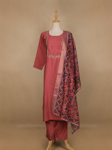 Onion Pink Floral Designed Cotton Salwar Suit - Diadem