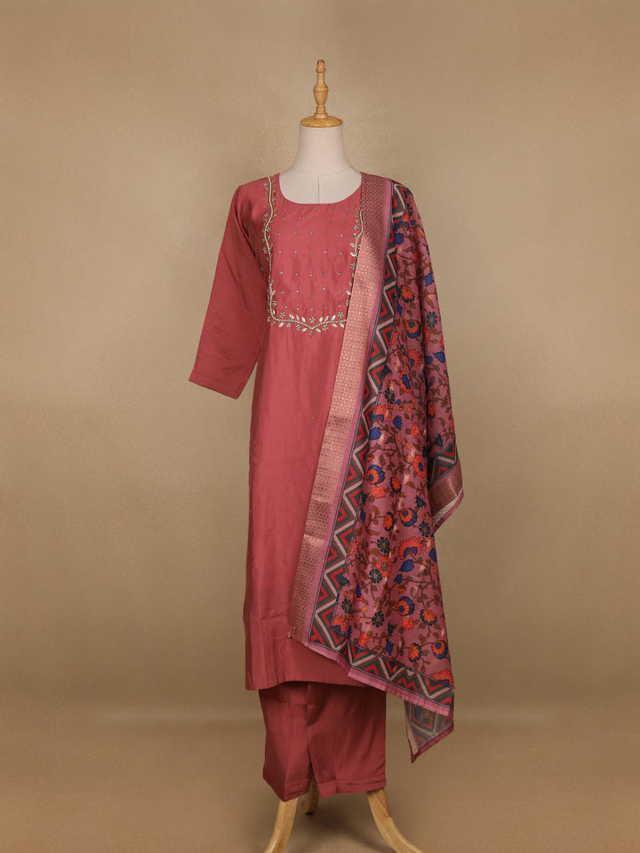 Onion Pink Floral Designed Cotton Salwar Suit - Diadem