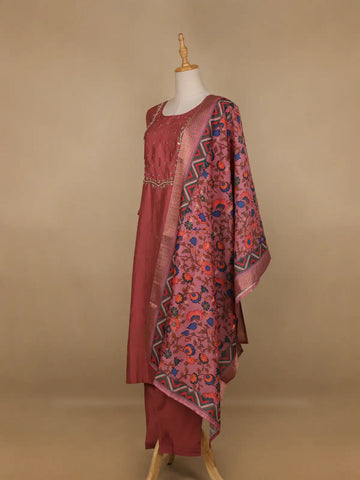 Onion Pink Floral Designed Cotton Salwar Suit - Diadem