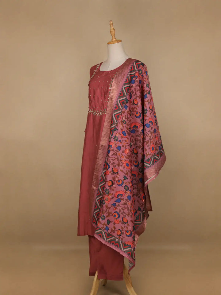 Onion Pink Floral Designed Cotton Salwar Suit - Diadem