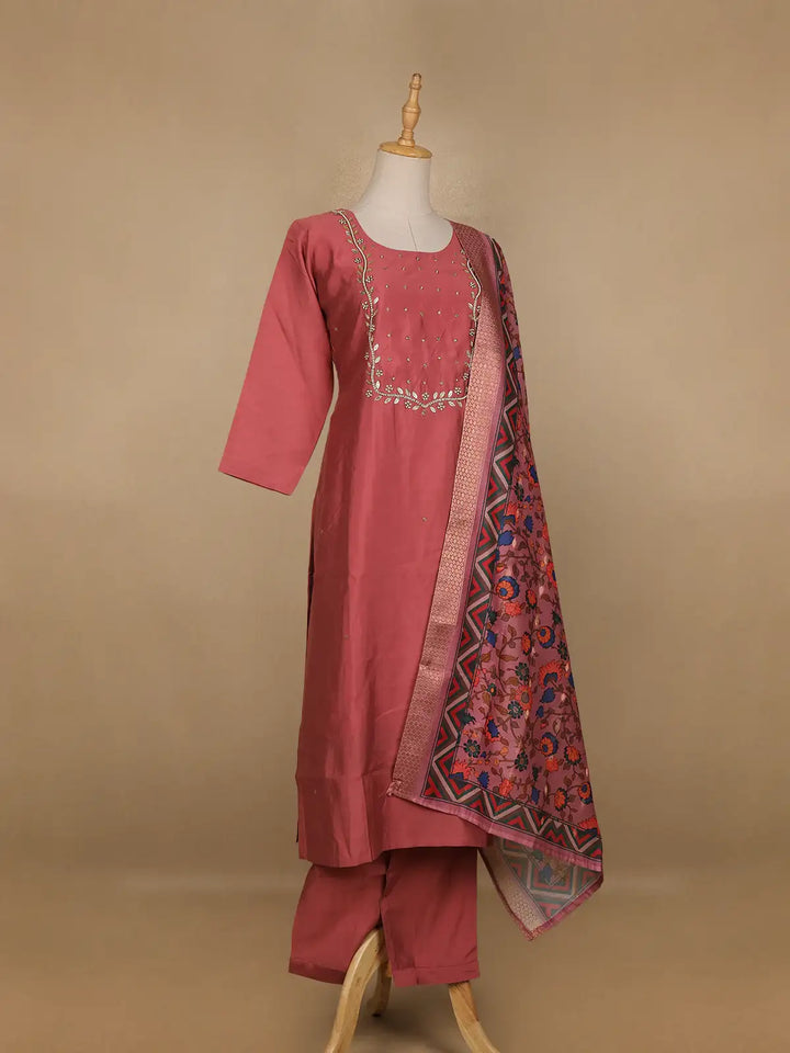Onion Pink Floral Designed Cotton Salwar Suit - Diadem