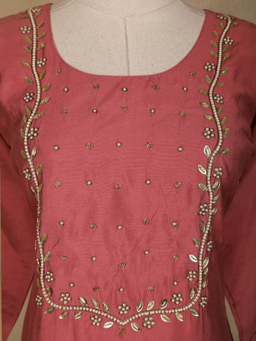 Onion Pink Floral Designed Cotton Salwar Suit - Diadem