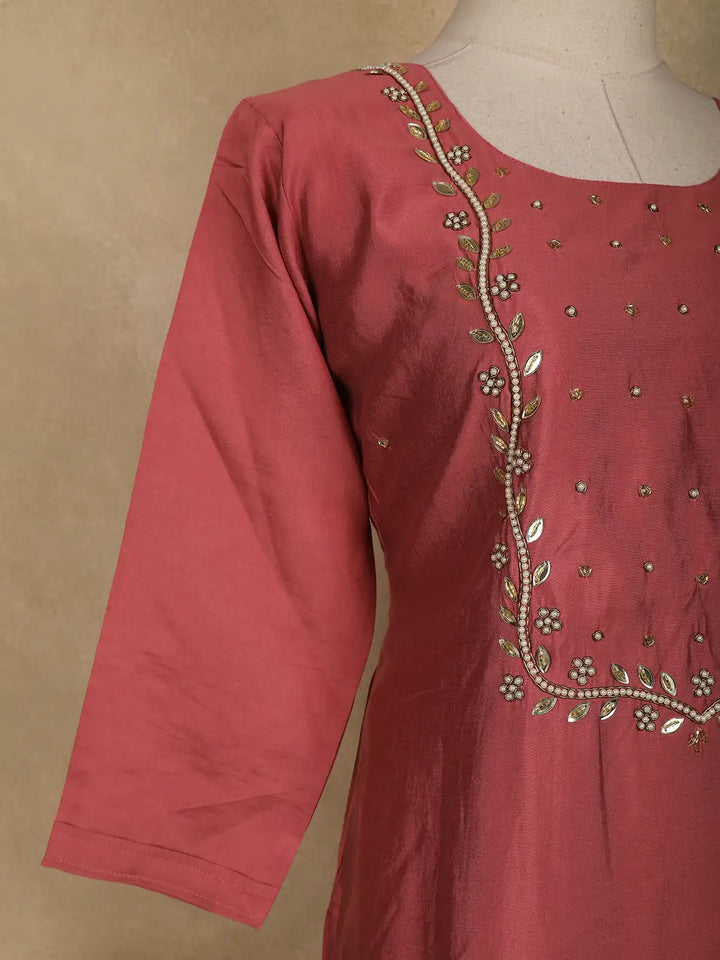 Onion Pink Floral Designed Cotton Salwar Suit - Diadem