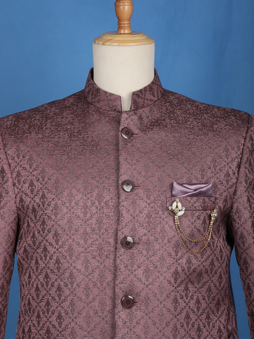 Onion Pink Floral Designed Jodhpuri Men's Suit - Diadem