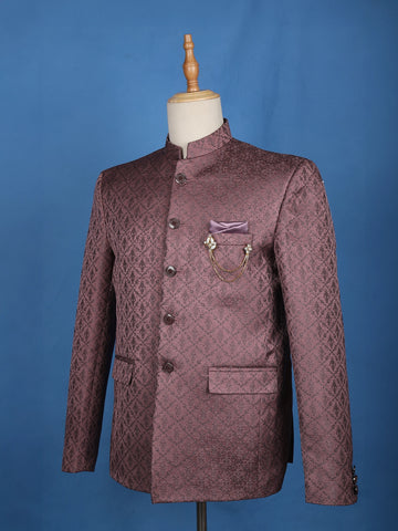 Onion Pink Floral Designed Jodhpuri Men's Suit - Diadem