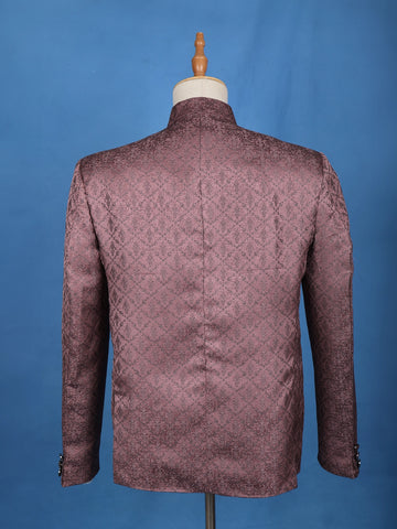 Onion Pink Floral Designed Jodhpuri Men's Suit - Diadem