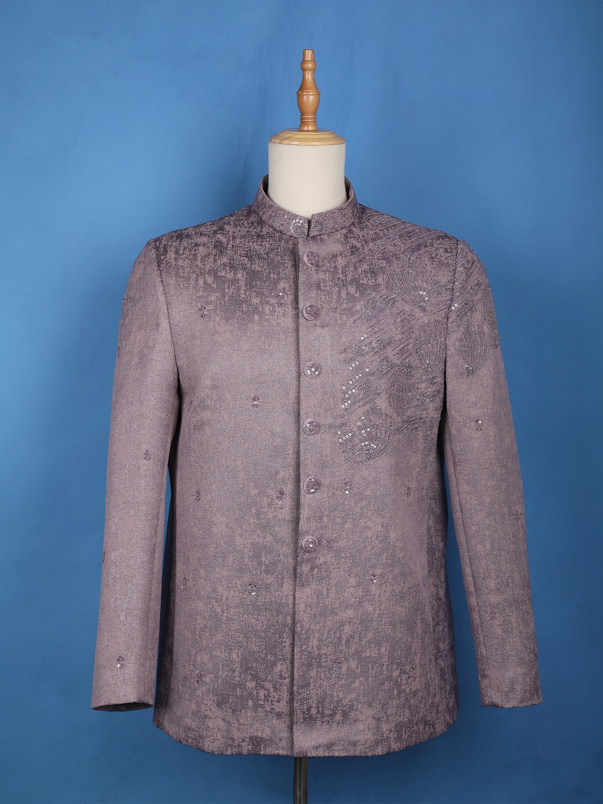 Onion Pink Floral Designed Jodhpuri Men's Suit - Diadem