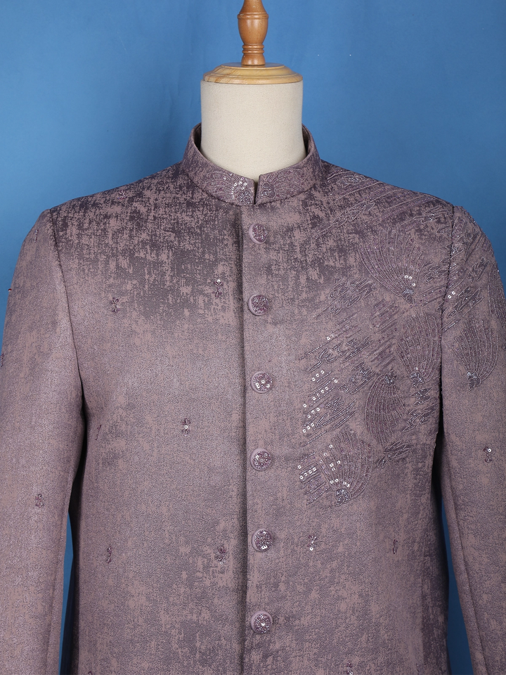 Onion Pink Floral Designed Jodhpuri Men's Suit - Diadem