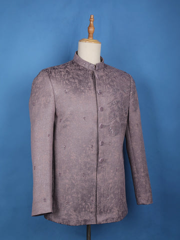 Onion Pink Floral Designed Jodhpuri Men's Suit - Diadem