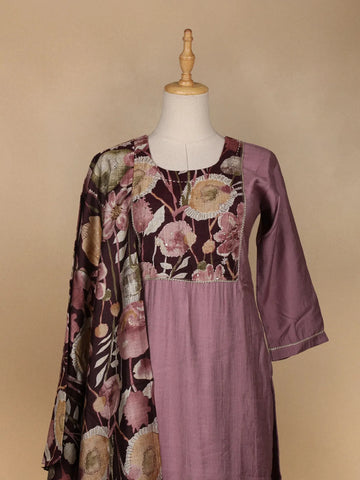 Onion Pink Floral Designed Salwar Suit - Diadem