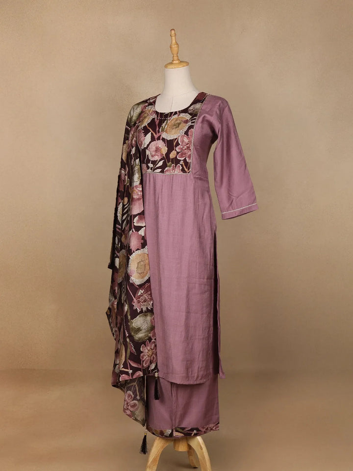 Onion Pink Floral Designed Salwar Suit - Diadem