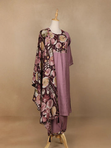 Onion Pink Floral Designed Salwar Suit - Diadem
