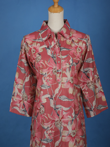 Onion Pink Floral Printed Cotton Salwar Suit - Diadem