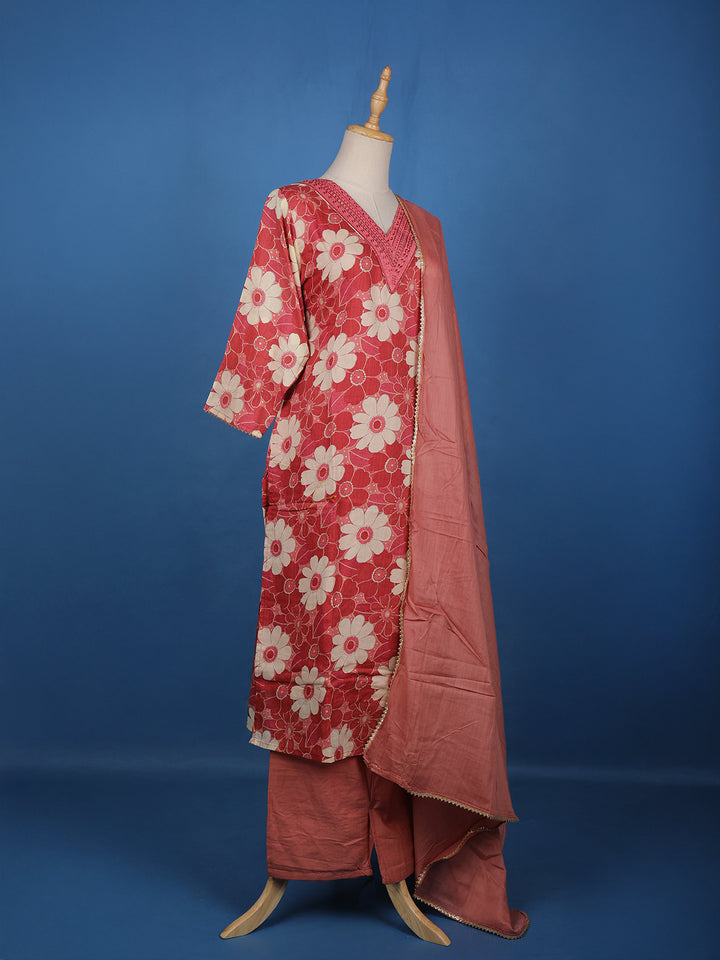 Onion Pink Floral Printed Cotton Salwar Suit - Diadem